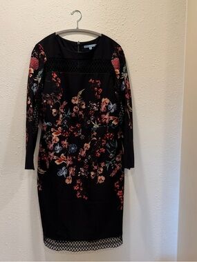 ANTONIO MELANI knee length black floral long sleeve dress